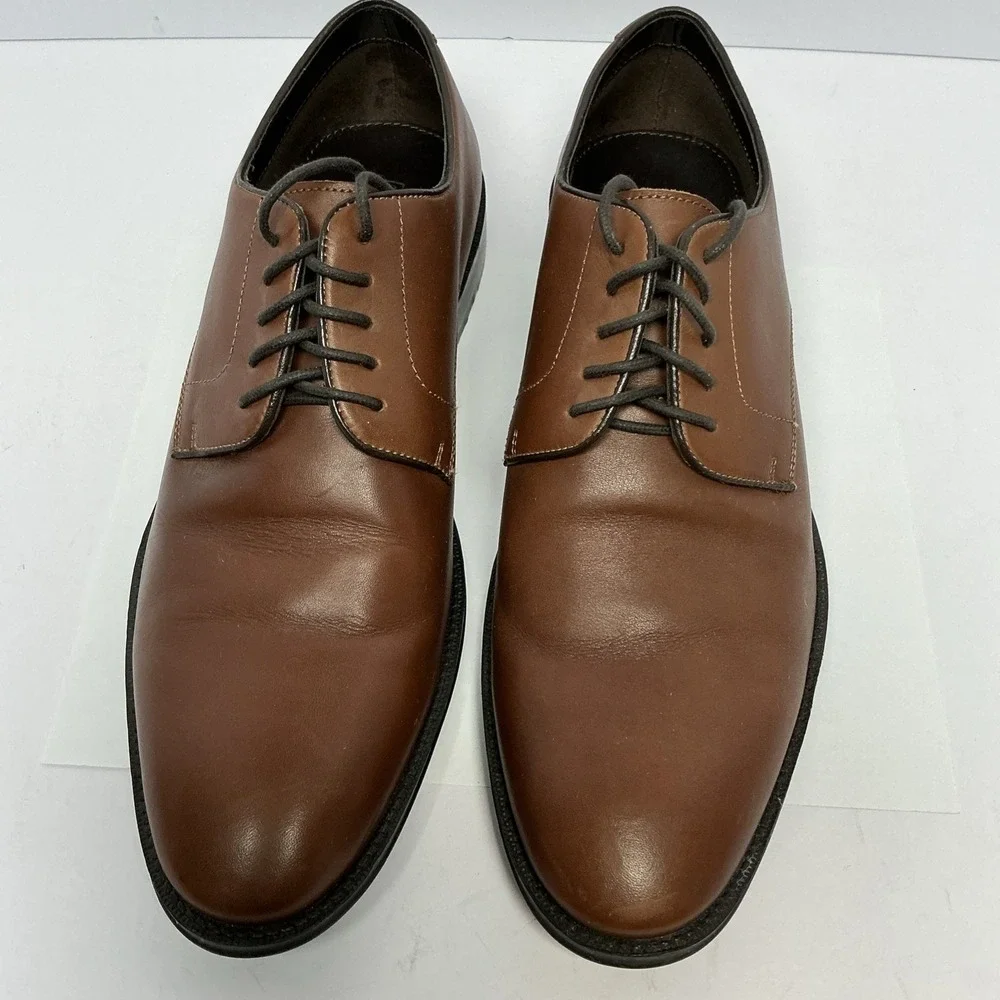 The Black Tux Brown‎ Leather Plain Toe Derby Dress Lace Up Shoes Men's Size 10